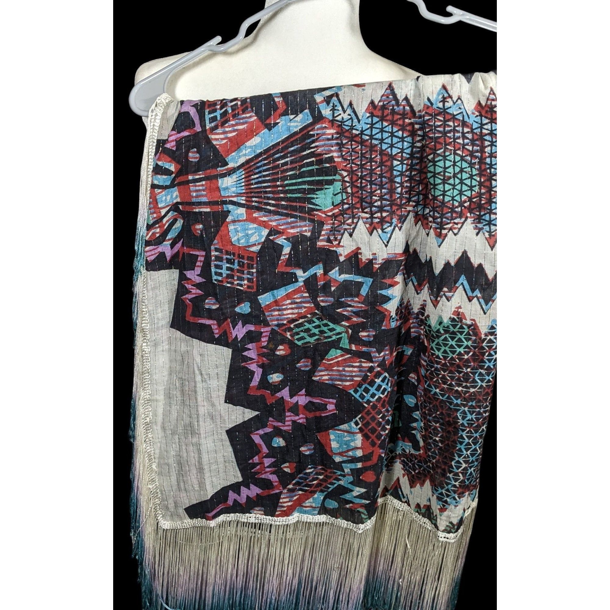 Topshop Topshop Southwestern Abstract Rainbow Ombre Fringe Scarf Size ONE SIZE - 4 Thumbnail