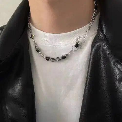 Jewelry Titanium Steel Spider Crystal Beads Necklace For Men Women in Silver