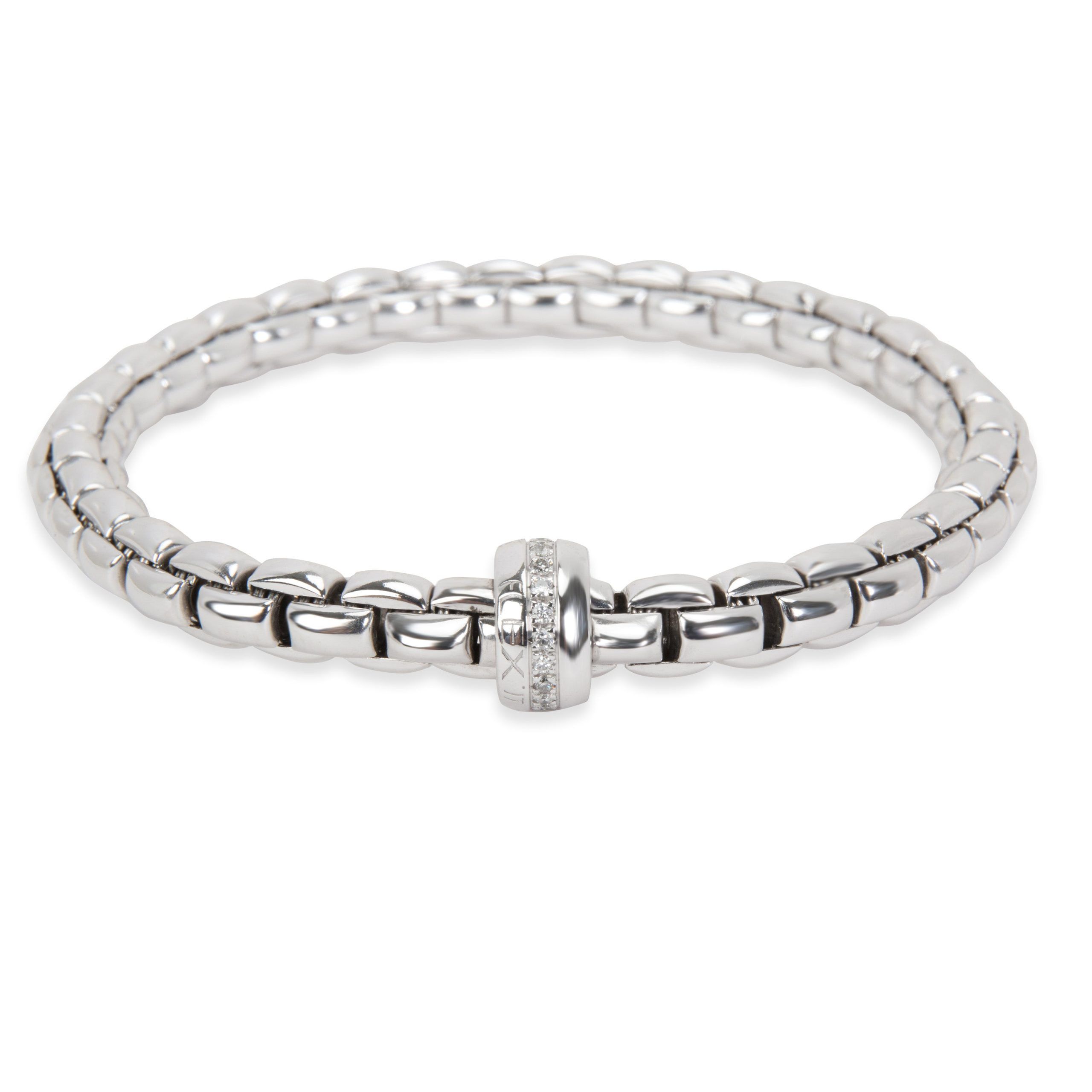 image of Tiffany Co Fope Flex-It Diamond Bangle Bracelet In 18K White Gold 0.18 Ctw, Women's