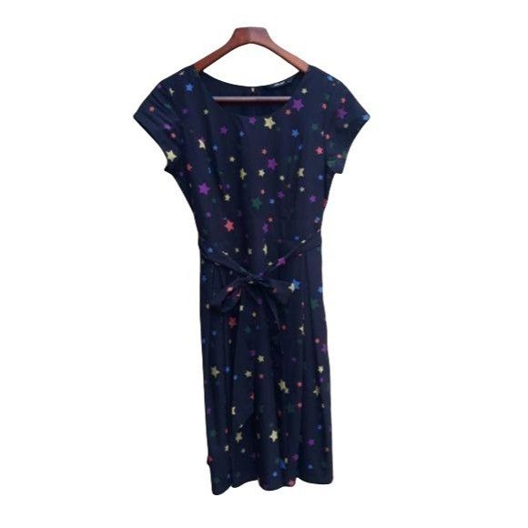 Other Eshaki Rainbow Star Modest Midi Tie Waist Dress Sz 10 Novelt Size L / US 10 / IT 46 - 1 Thumbnail