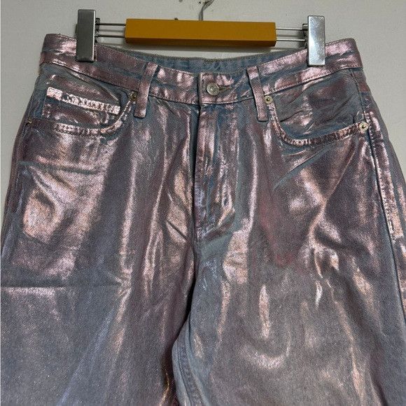 Zara Zara Metallic Pink Coated Straight-Leg Jeans – Size 6 Size 28" / US 6 / IT 42 - 8 Thumbnail