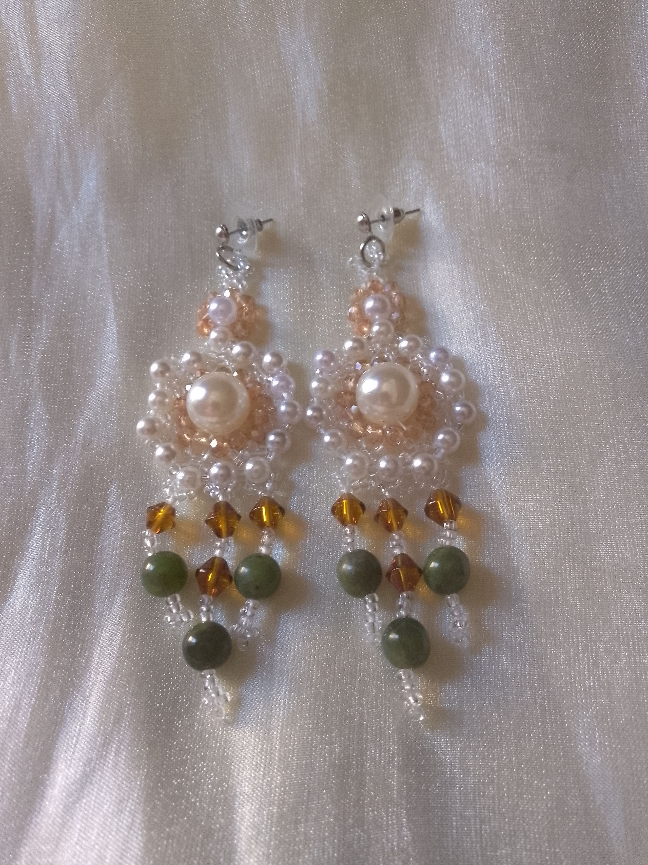 Handmade Earrings Boho Chandelier Natural Green Jade Gemstones Long Size ONE SIZE - 3 Thumbnail