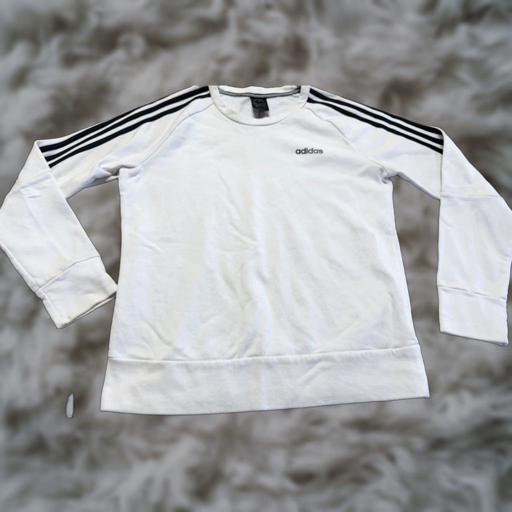 Adidas Adidas Womens Sweatshirt Striped White Medium Soft Fleece Pullover Size M / US 6-8 / IT 42-44 - 1 Thumbnail