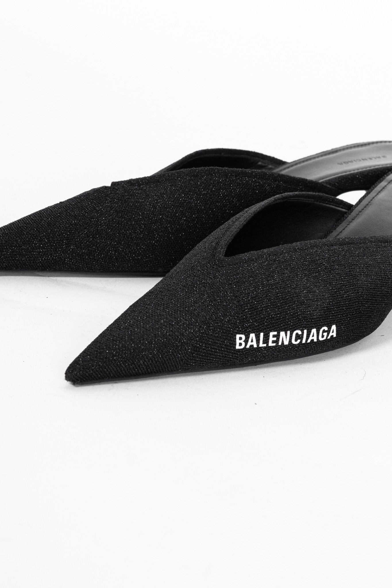 Balenciaga Balenciaga Black Glitter Knit Pointed-Toe Knife Mules Size US 7.5 / IT 37.5 - 7 Thumbnail