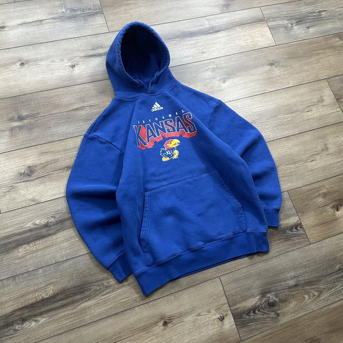 Adidas Vintage 2000s Y2K Adidas Kansas Jayhawks Pullover Hoodie Size US S / EU 44-46 / 1 - 2 Thumbnail