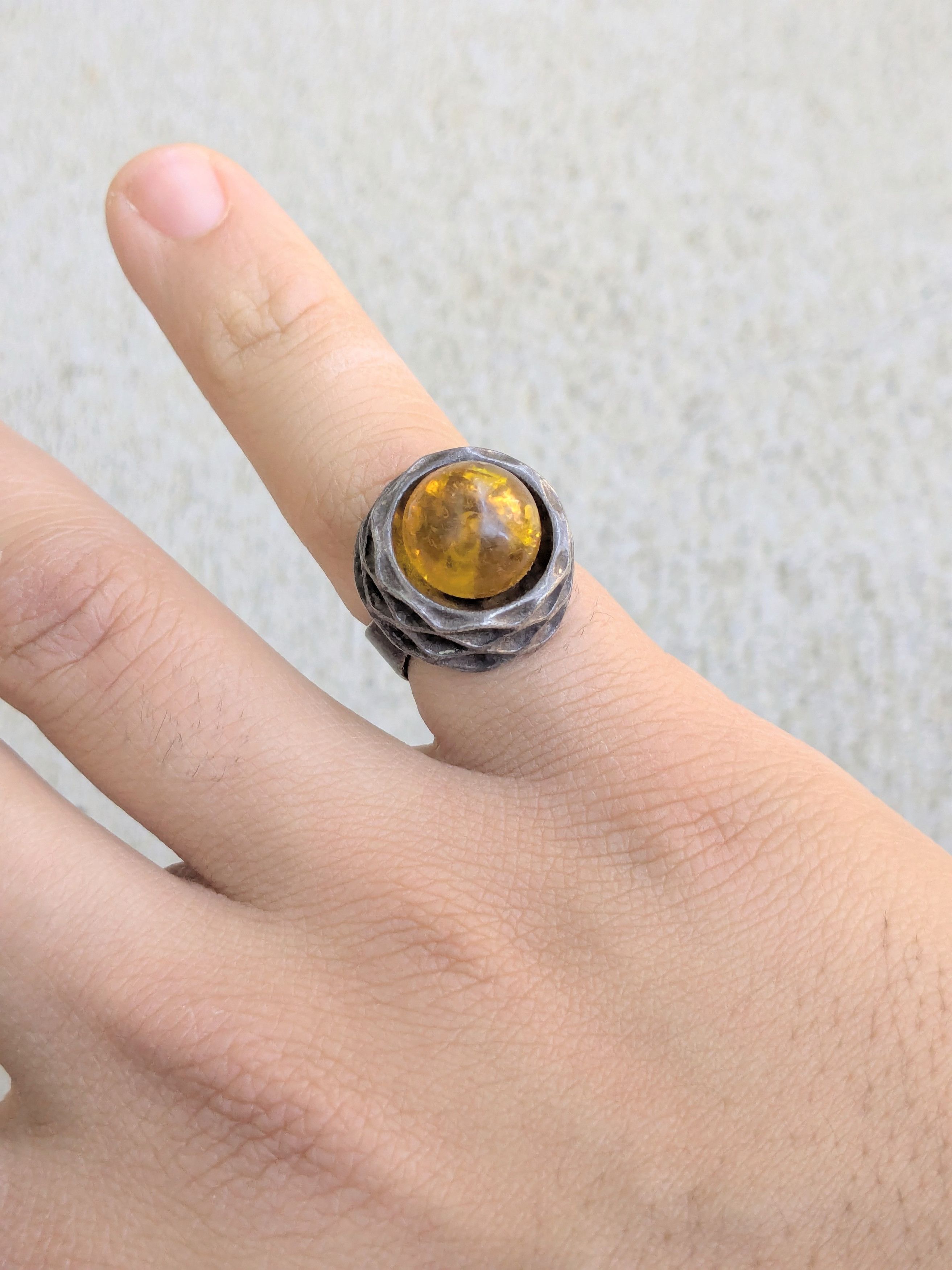 Jewelry Vintage Sterling Silver Ring Amber 5.75 Modern Abstract Size ONE SIZE - 11 Thumbnail
