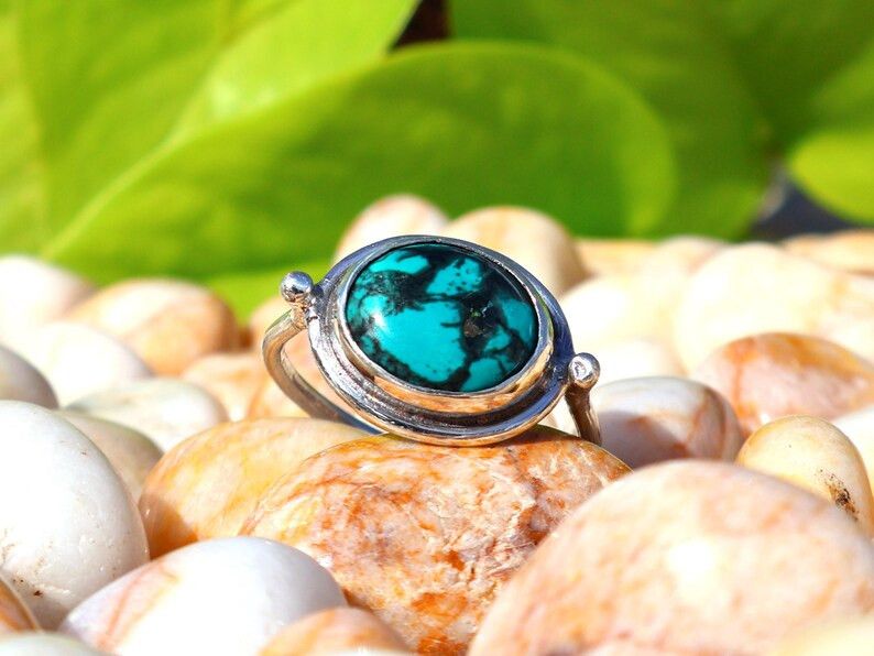 Handmade Green Turquoise Ring, 925 Silver Ring, December Birthstone Size ONE SIZE - 2 Thumbnail