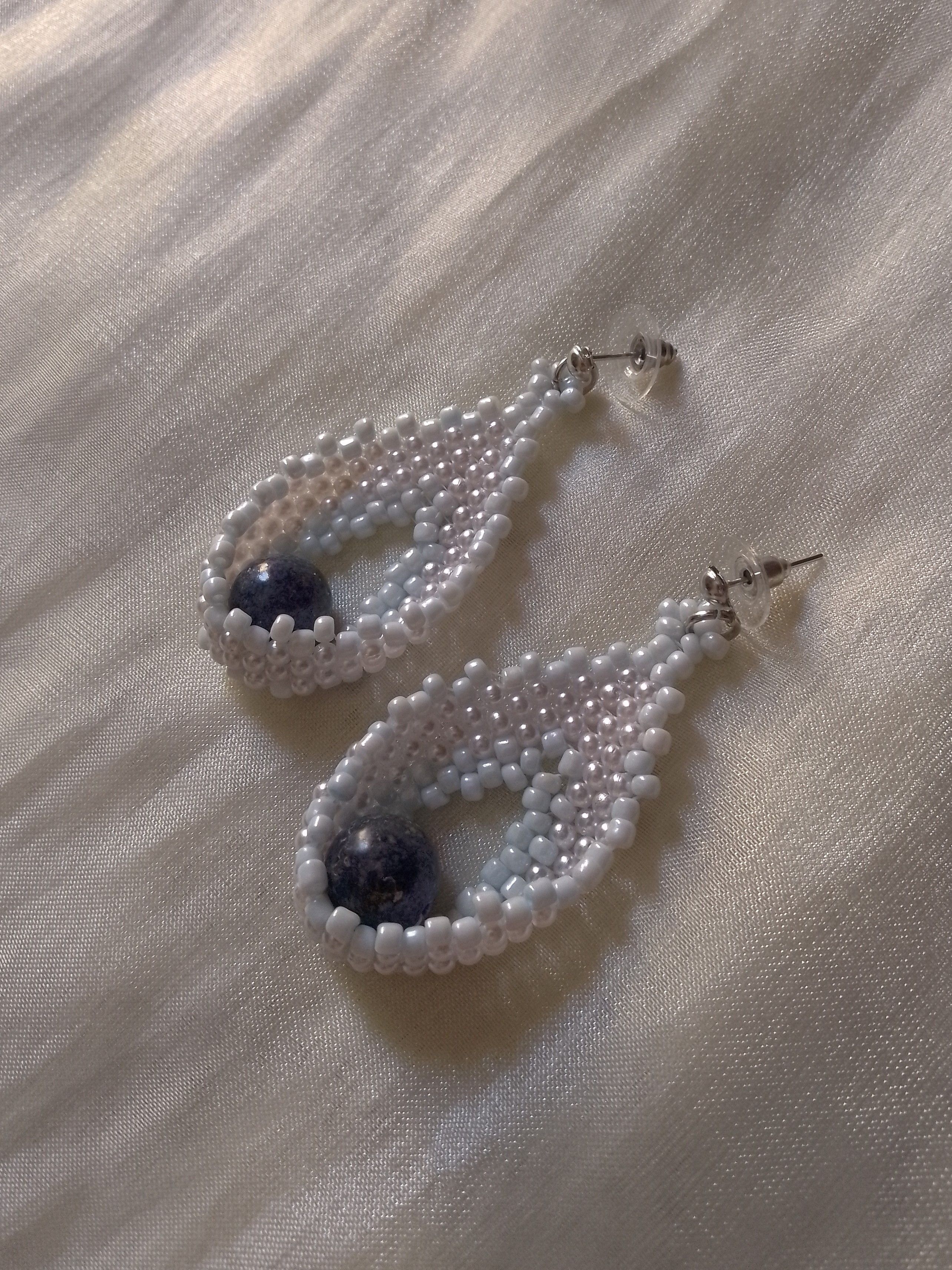 Handmade Dangling earrings Leaf shape Lapis lazuli gemstones Size ONE SIZE - 1 Thumbnail