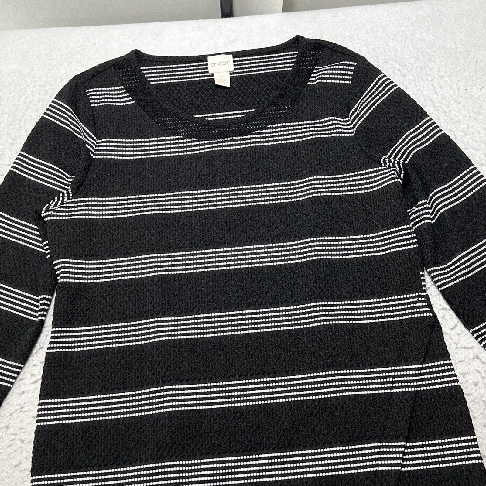 Chicos Chico's Black & White 3/4 Sleeve Shift Wrap Dress Size M / US 6-8 / IT 42-44 - 2 Thumbnail