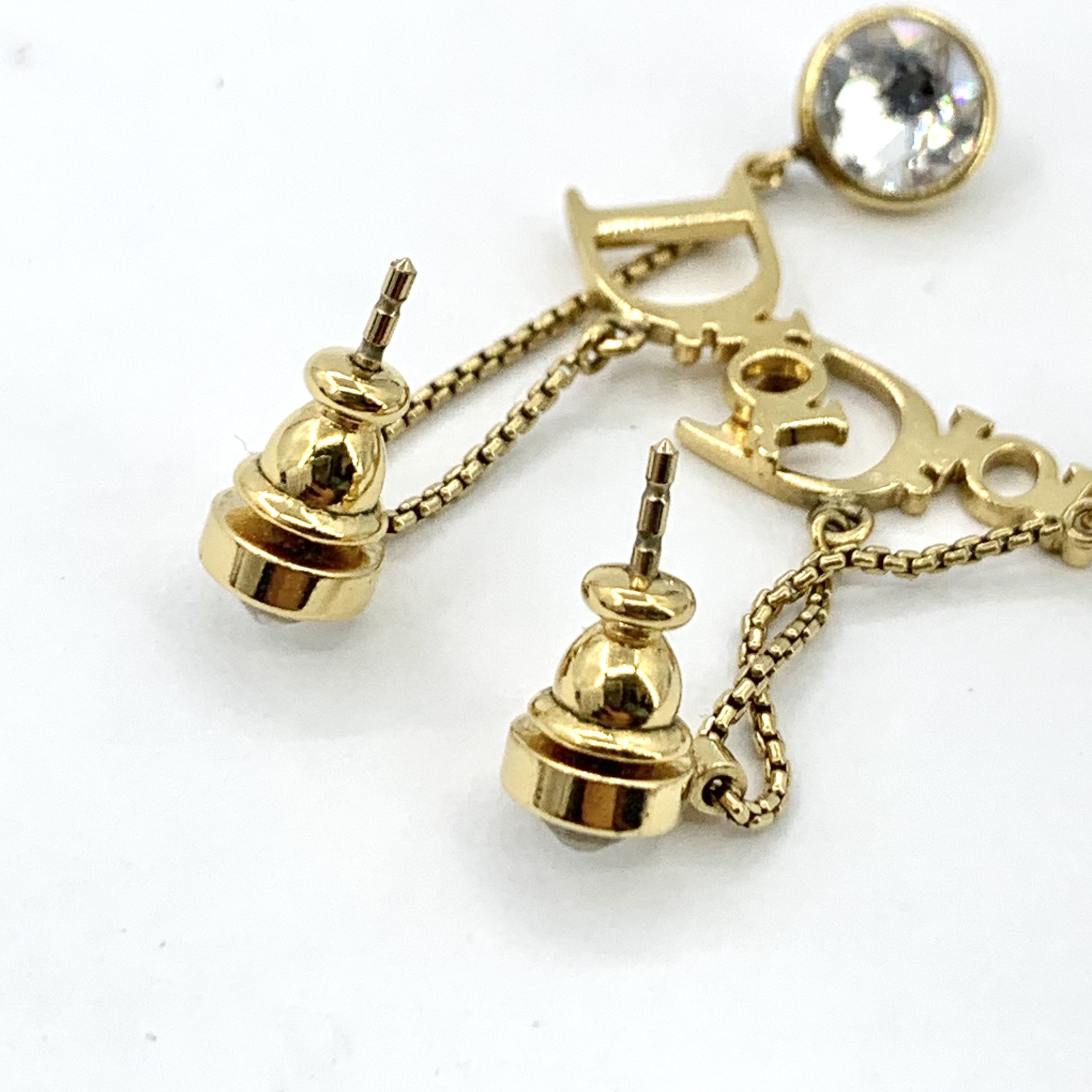 Dior Christian Dior Gold Crystal Letter Chain Earrings 4cm Size ONE SIZE - 2 Thumbnail