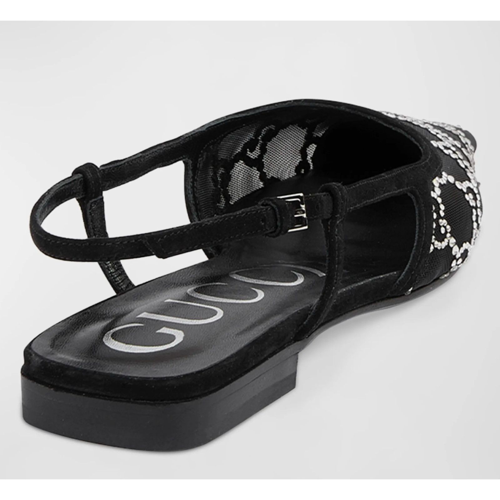 Gucci Gucci Demi GG Crystal Mesh Black Silver Slingback Ballerina Size US 7.5 / IT 37.5 - 14 Thumbnail