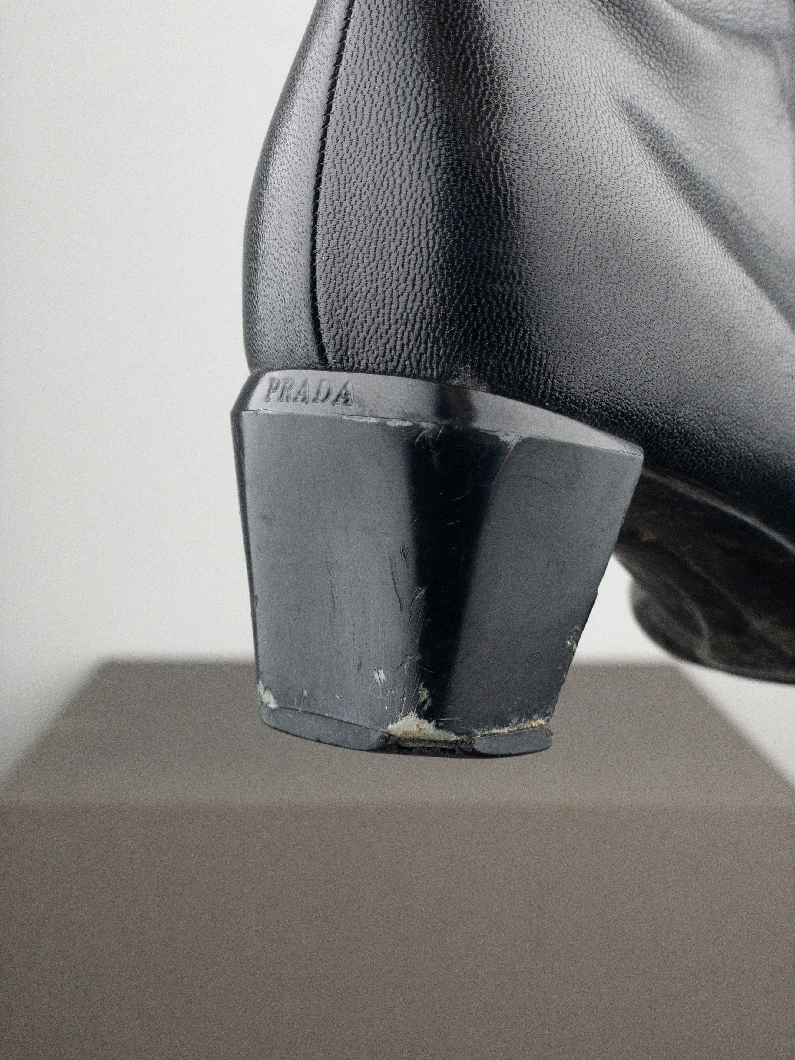 Prada 2000s Square Toe Sports Buckle Kitten Heel Ankle Boots