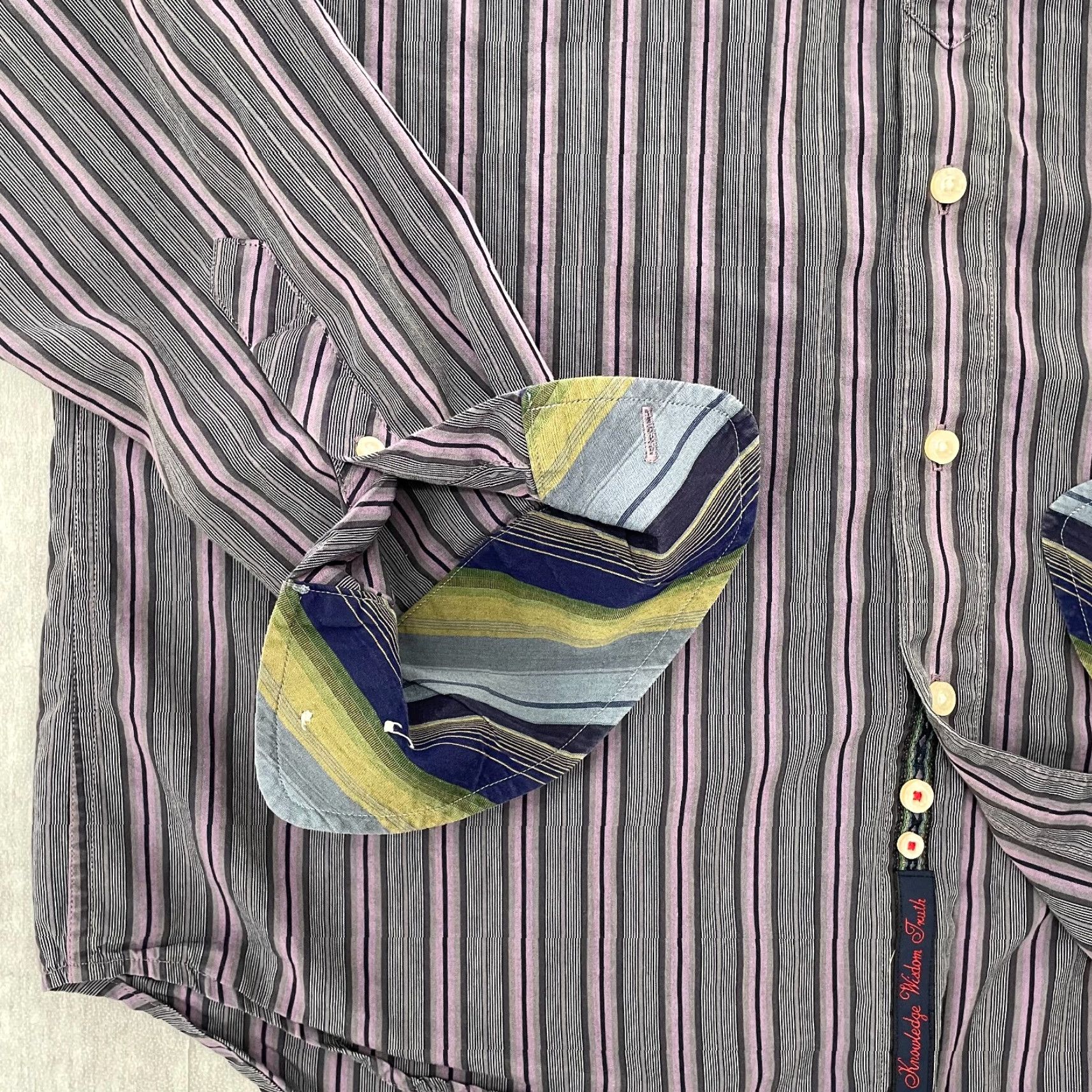 Robert Graham ROBERT GRAHAM Striped Button-Up Shirt Adult Large Purple Gray Long Sleeve Mens Size US L / EU 52-54 / 3 - 4 Thumbnail