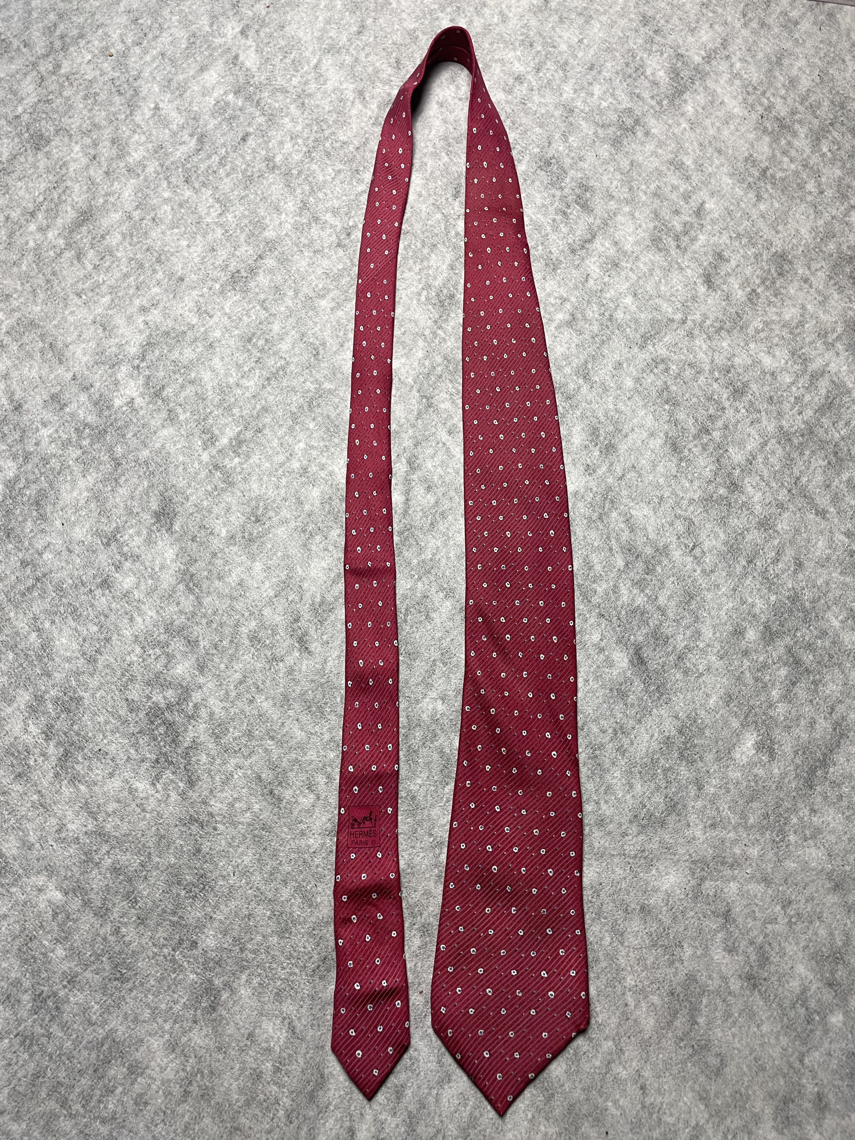 Hermes HERMES Paris 7945 MA Red Strip Print Silk Tie Size ONE SIZE - 6 Thumbnail