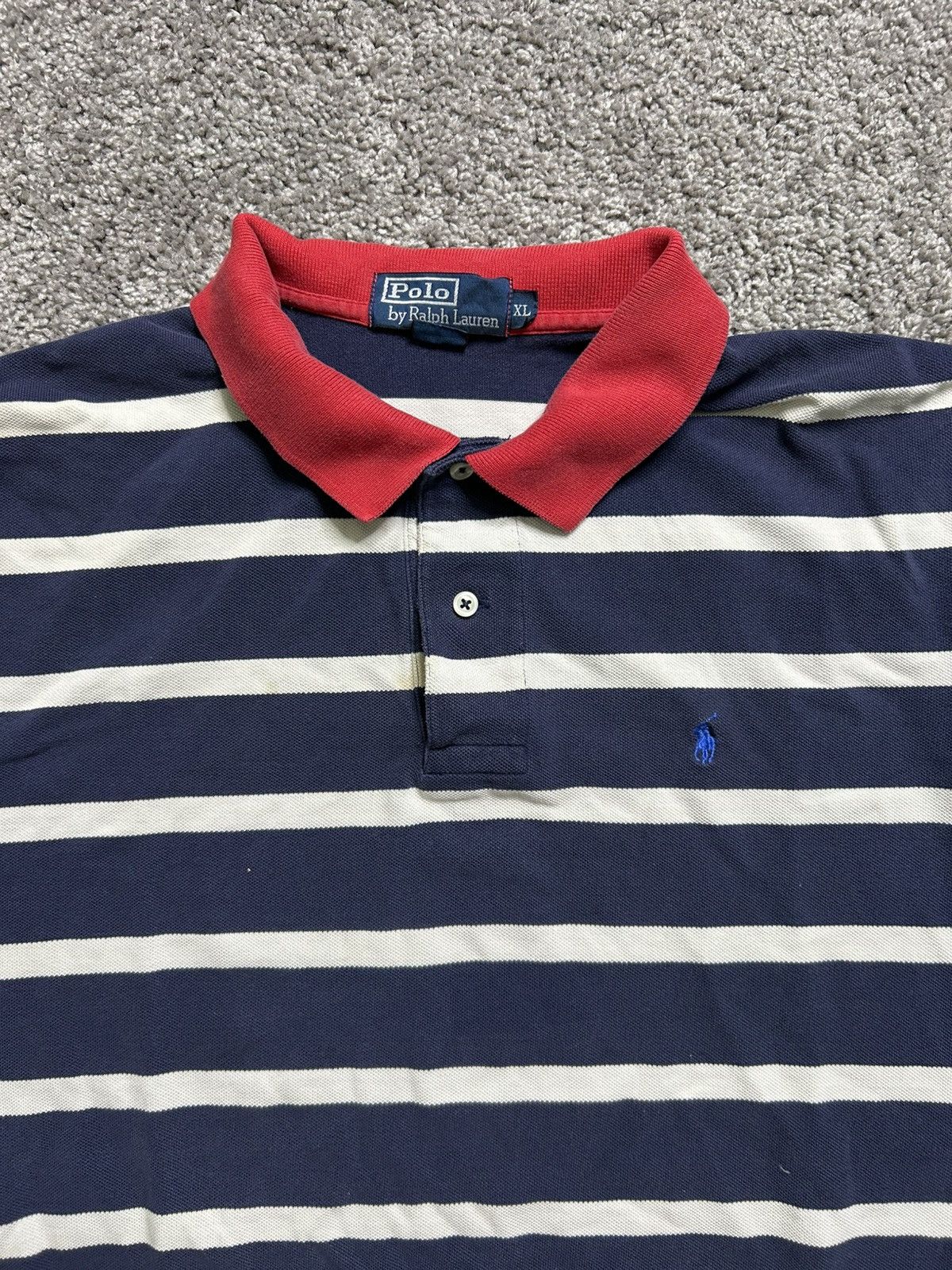 Polo Ralph Lauren Vintage 80s Polo Ralph Lauren Striped Contrast Collar Polo Size US XL / EU 56 / 4 - 2 Thumbnail
