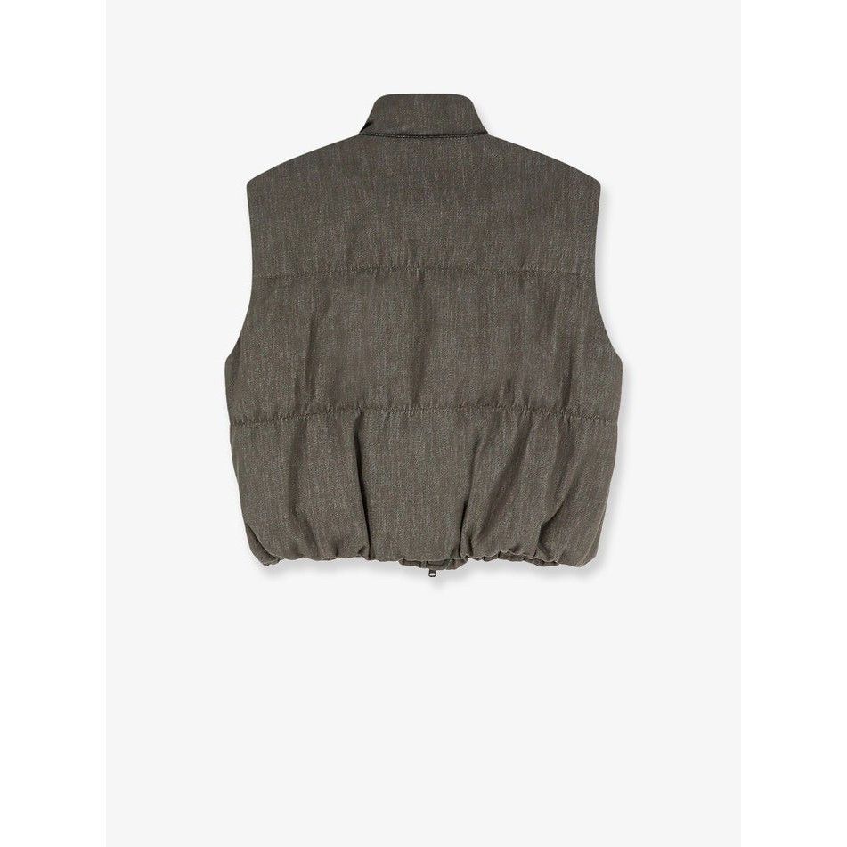 Brunello Cucinelli BRUNELLO CUCINELLI $4600 Olive Cotton denim-effect down Vest Size XS / US 0-2 / IT 36-38 - 2 Thumbnail