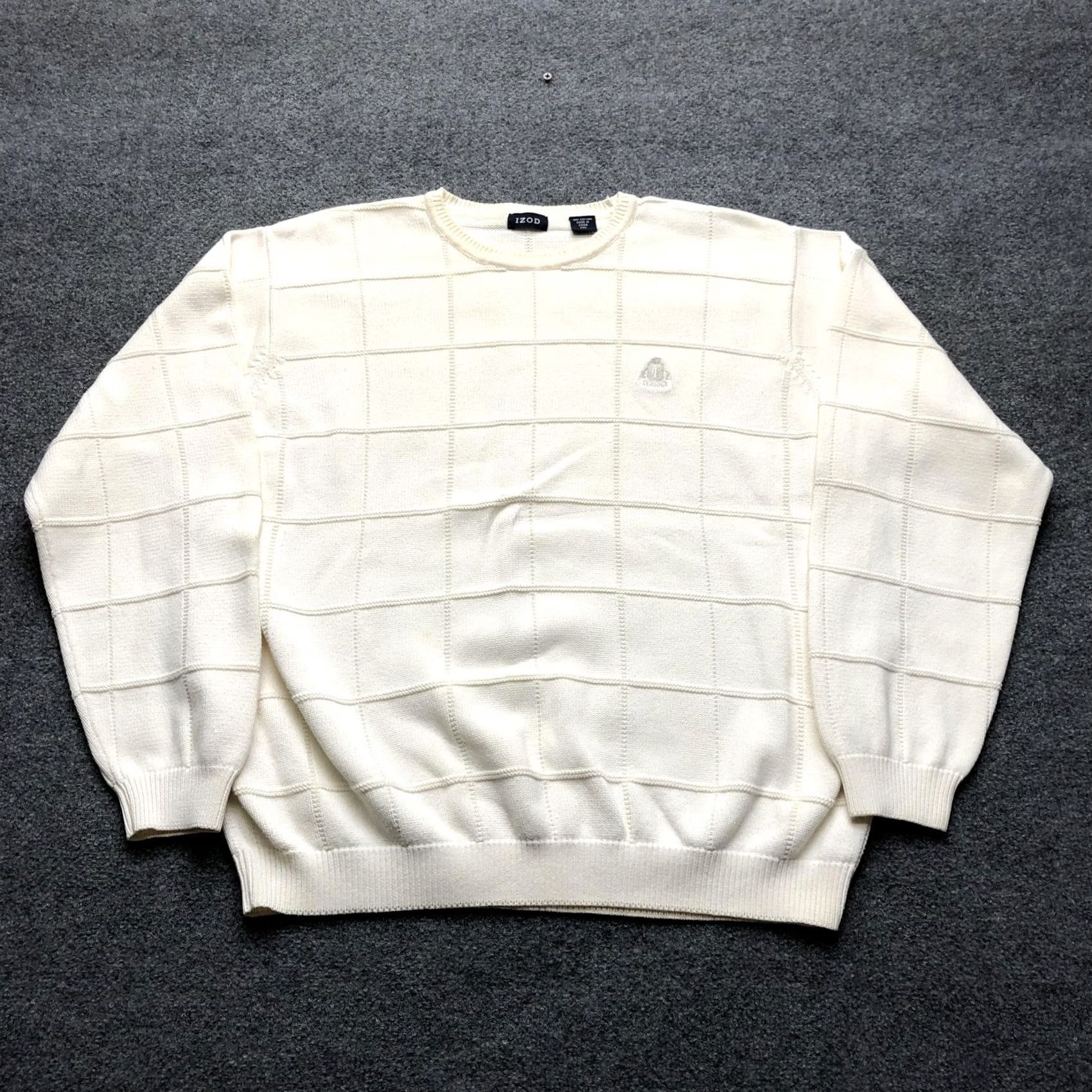 Izod IZOD Sweater Mens 2XL White Grid Knit Crewneck Pullover Casual Classic Size US XXL / EU 58 / 5 - 3 Thumbnail