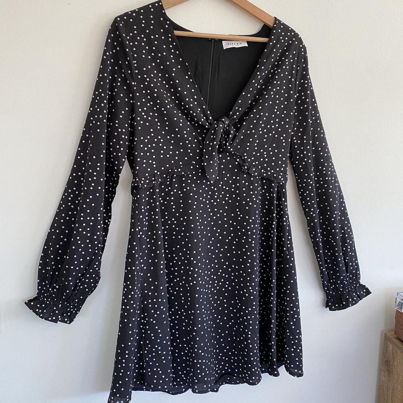 Vintage GOLLI BLACK WHITE POLKA DOT LONG-SLEEVE DRESS SIZE LARGE Size L / US 10 / IT 46 - 4 Thumbnail