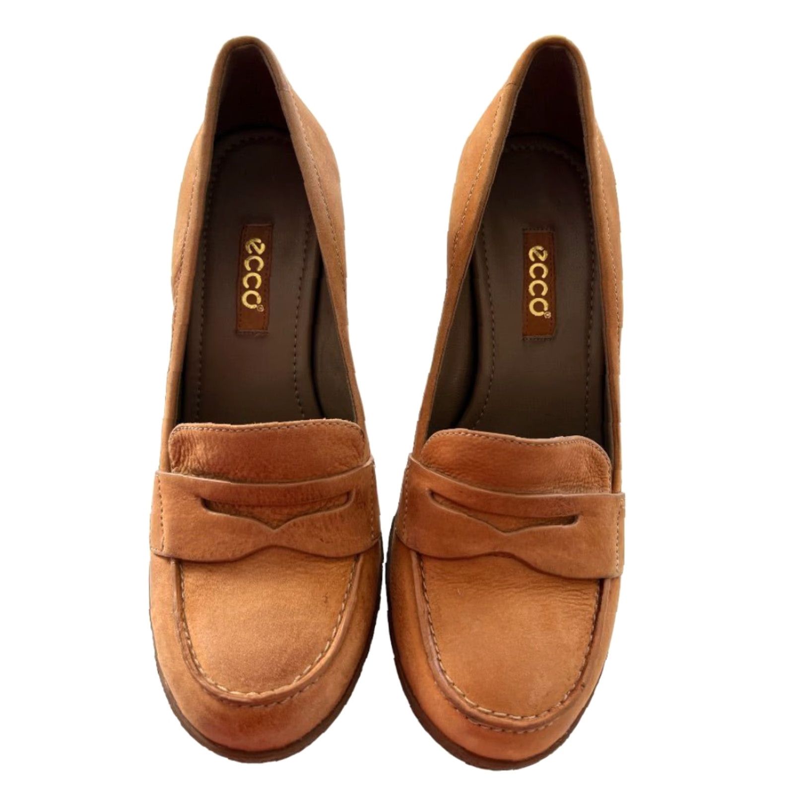 Ecco ECCO Heel Pump Women Leather Slip On Tan Rubber Sole High Block Heel 3.75" Comfort Cushioned M 6.5 37 Vintage No Size US 7 / IT 37 - 4 Thumbnail