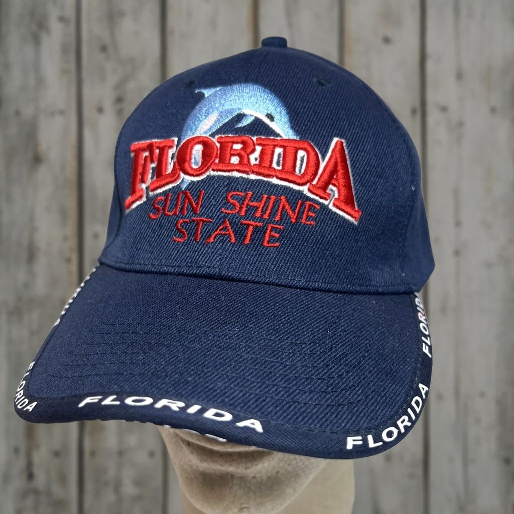 Vintage VINTAGE Florida Sun Shine State Hat Dolphin Embroidered Adult Baseball Cap Adjustable Mens Blue Size ONE SIZE - 1 Thumbnail