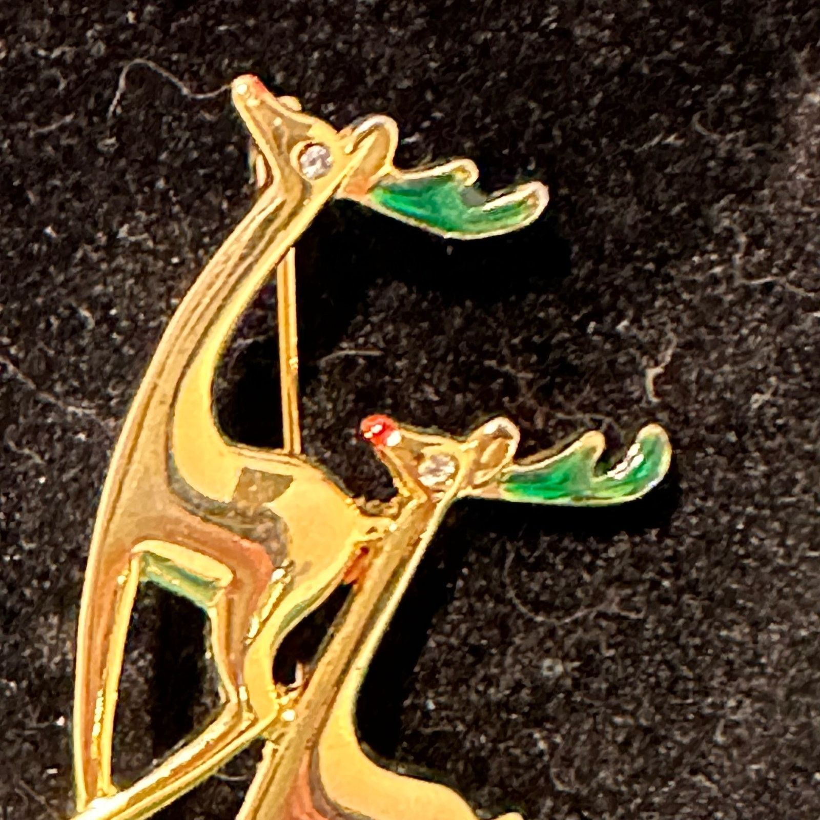 Vintage Vintage Brooch Pin Christmas Double Reindeer Gold Tone 2" Size ONE SIZE - 6 Thumbnail