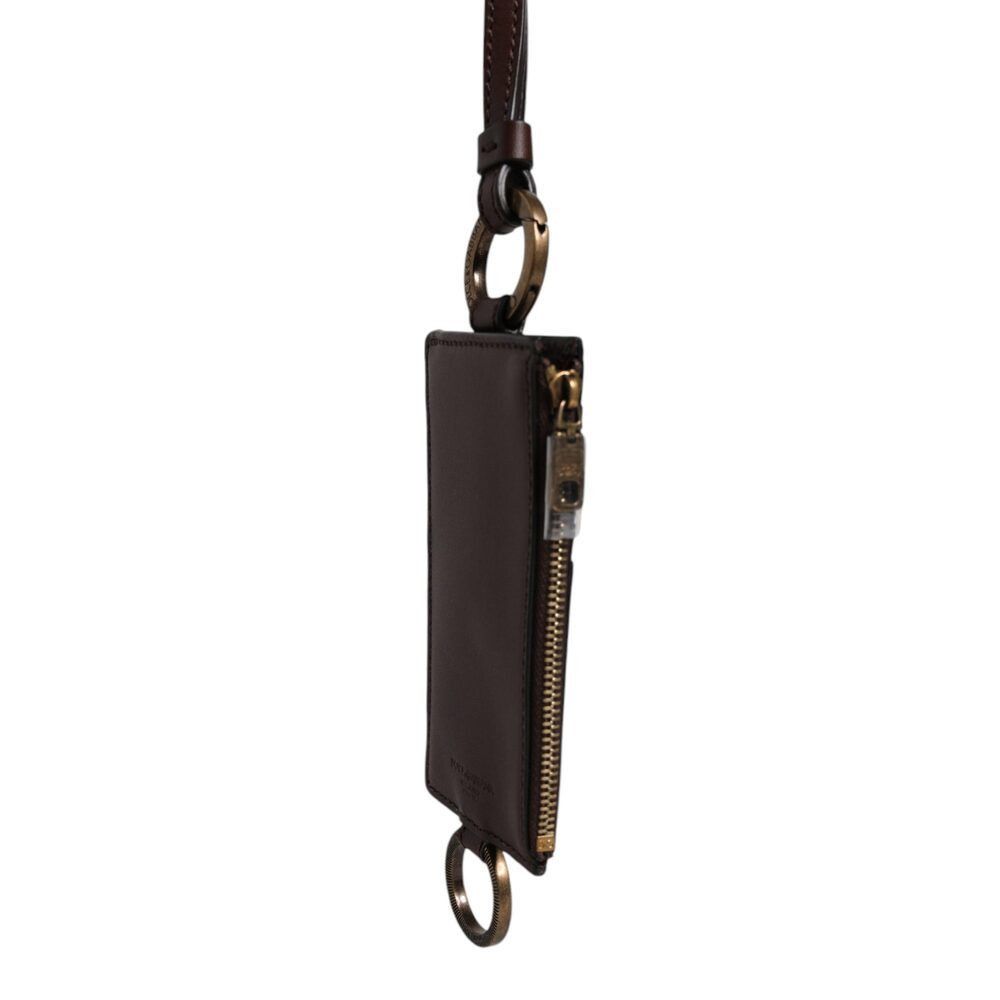 Dolce & Gabbana Dolce & Gabbana Brown Calf Leather Lanyard Logo Card Holder Size ONE SIZE - 3 Thumbnail