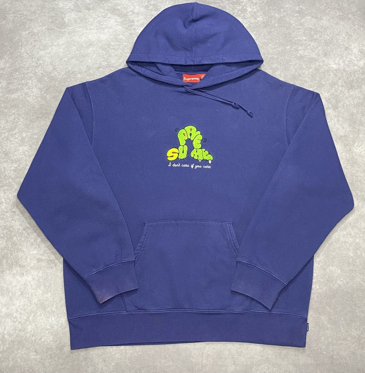 Supreme Supreme Don’t Care Hooded Sweatshirt Washed Navy (SS21) Size US L / EU 52-54 / 3 - 1 Thumbnail
