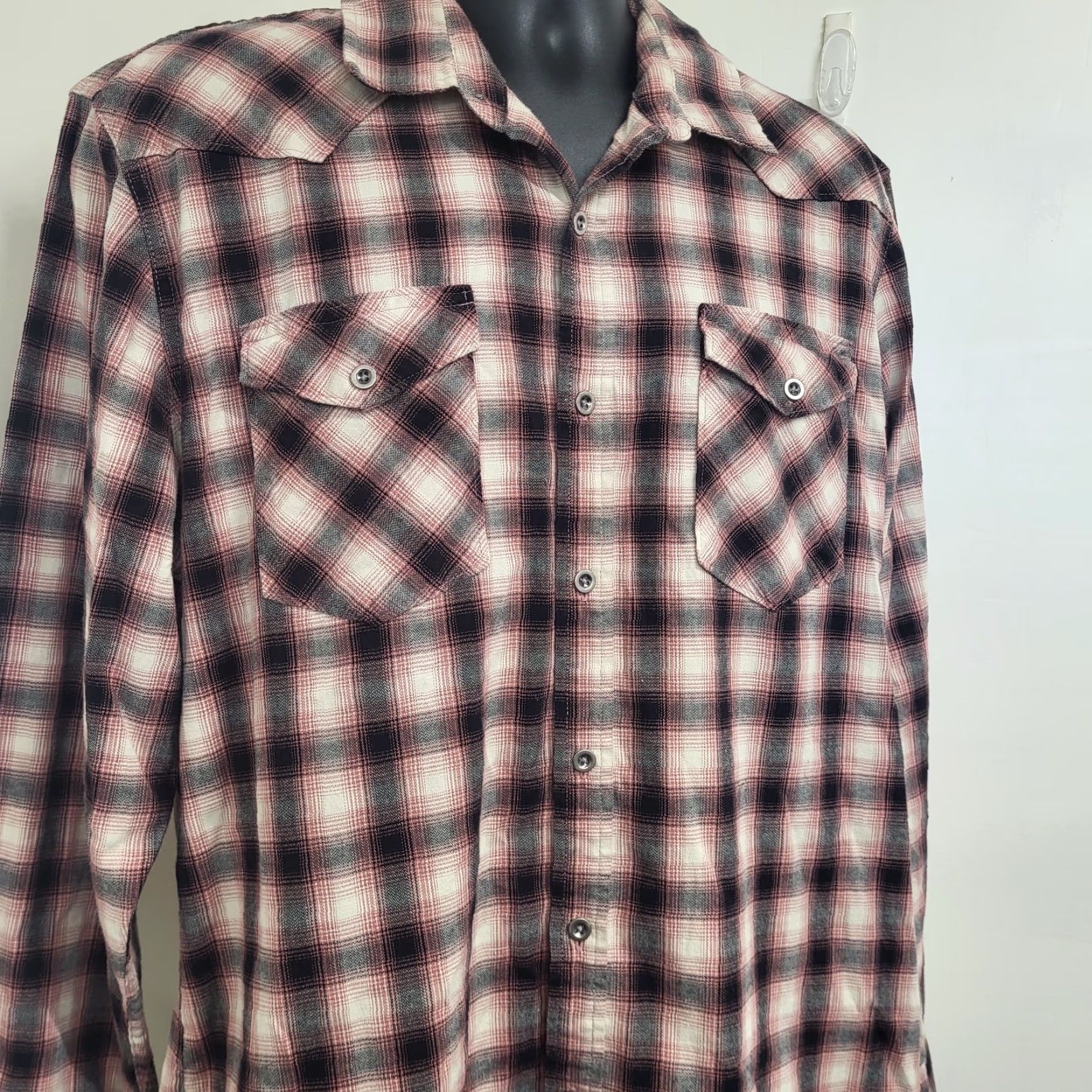 Wrangler Wrangler Shirt Western Plaid Long Sleeve Button-Up XL Tall Mens Coral Black Multicolor Casual Workwear Sed? (note: fix) Size US XL / EU 56 / 4 - 3 Thumbnail