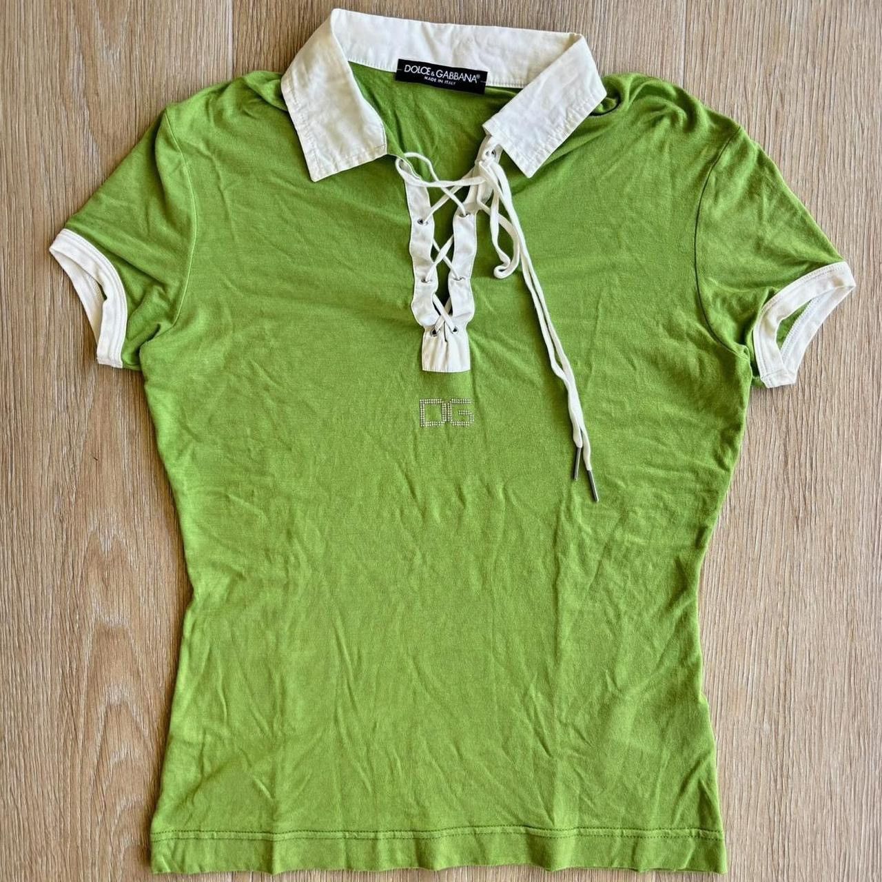 Dolce & Gabbana Dolce & Gabbana Y2K Logo Rhinestone Green Polo Tee Shirt Size M / US 6-8 / IT 42-44 - 1 Thumbnail
