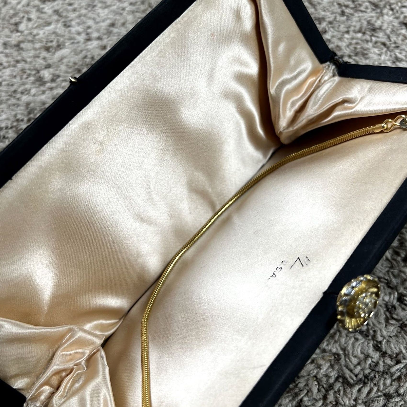 Vintage VINTAGE Satin Bag Clutch Purse Wedding Prom Evening Formal Chain Rhinestone Clutch Purse Small Black Womens Size ONE SIZE - 7 Thumbnail