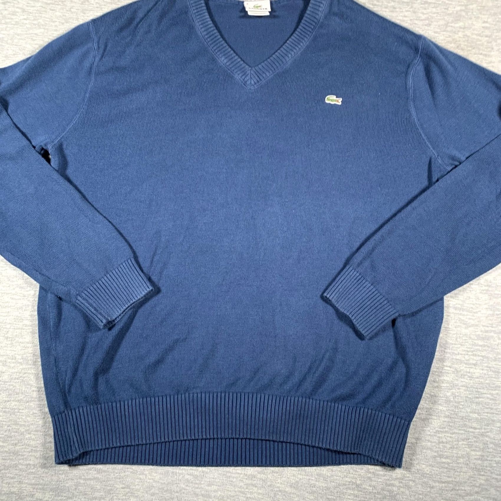 Lacoste Lacoste Sweater Pullover Mens XL Blue V-Neck 100% Cotton Croc Logo Knit Solid Long Sleeve Size US XL / EU 56 / 4 - 3 Thumbnail
