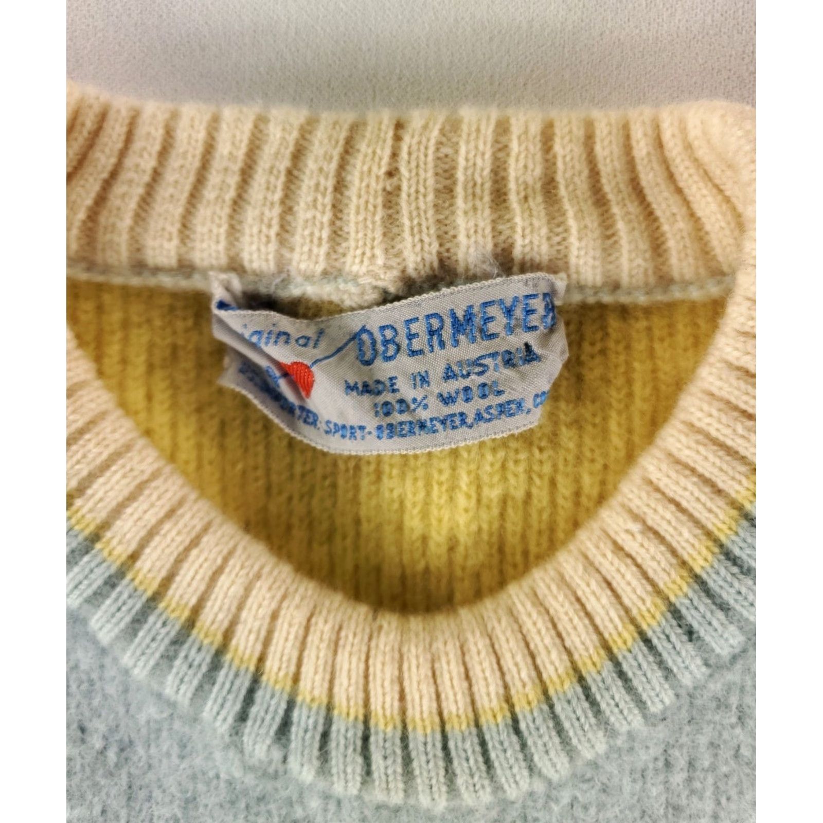 Obermeyer VINTAGE Obermeyer Sweater Womens S 100% Wool Yellow Daisy Applique Austria 60s Pullover Blues Size S / US 4 / IT 40 - 3 Thumbnail