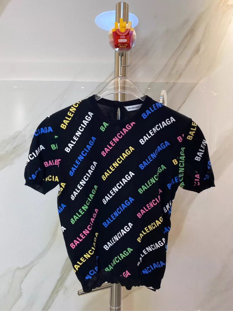 Balenciaga Balenciaga Color logo full-print short-sleeve slim sweater Size S / US 4 / IT 40 - 1 Thumbnail