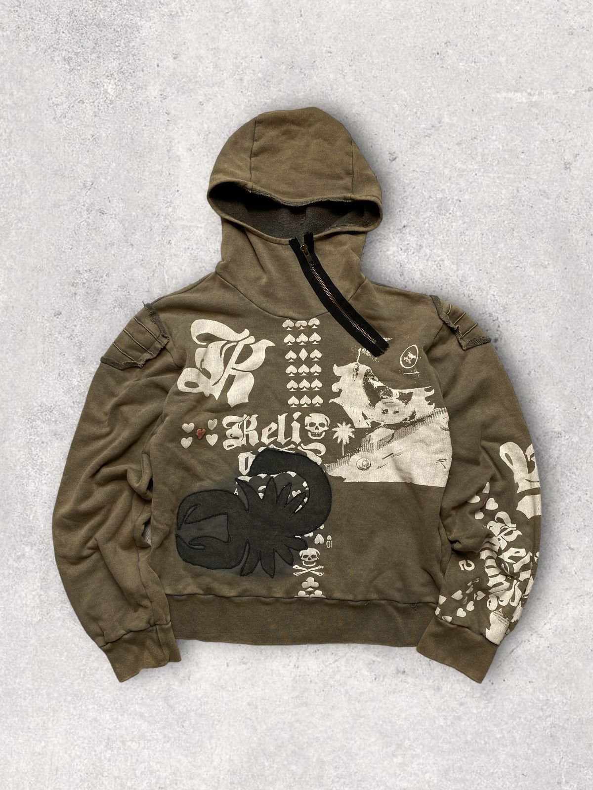 Vintage Vintage y2k 90s religion hoodie zip beige skater streetwear Size US S / EU 44-46 / 1 - 1 Thumbnail