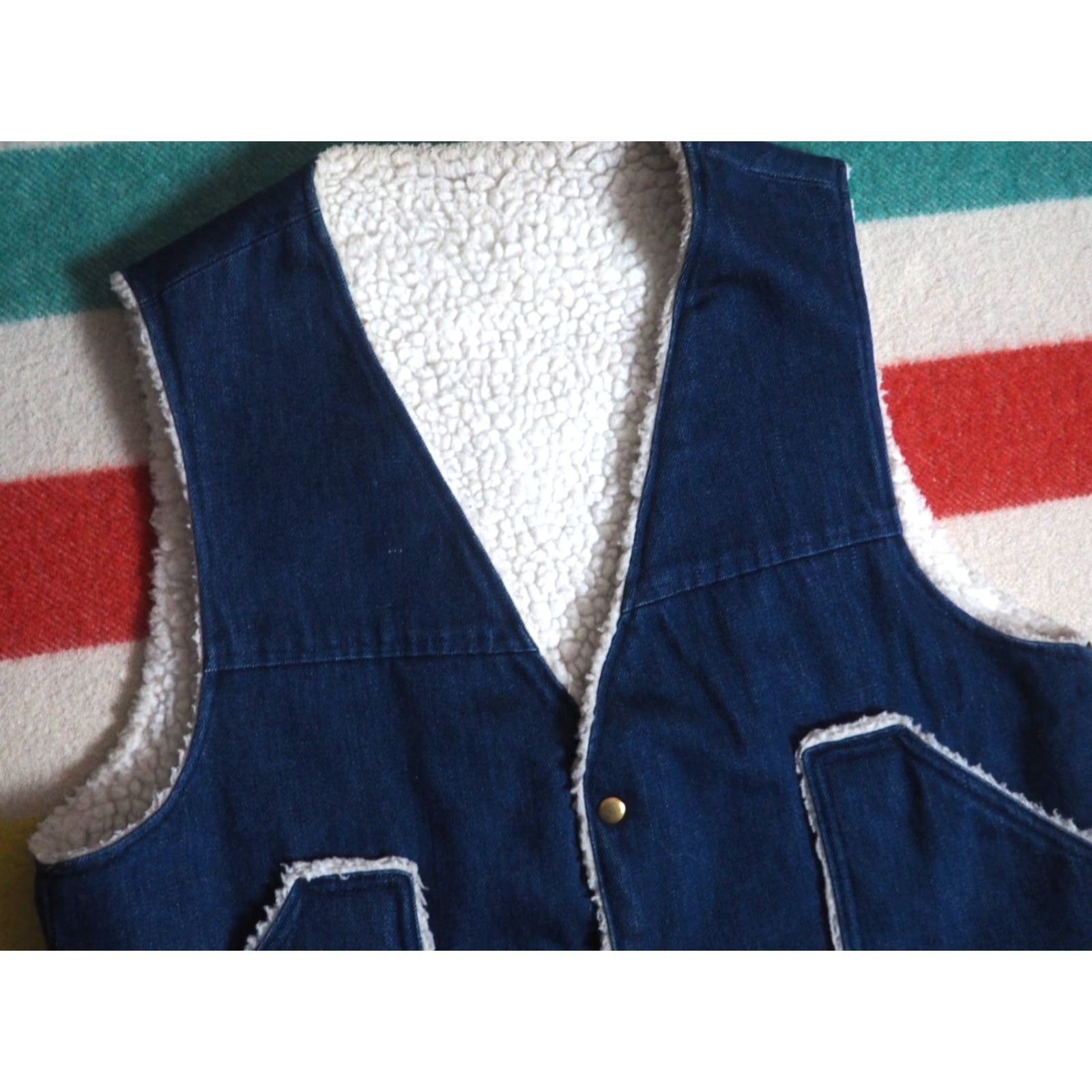 Denime VTG 70s Dark Wash Blue Denim Sherpa Yellowstone Western Snap Vest Mens XL Size US XL / EU 56 / 4 - 3 Thumbnail
