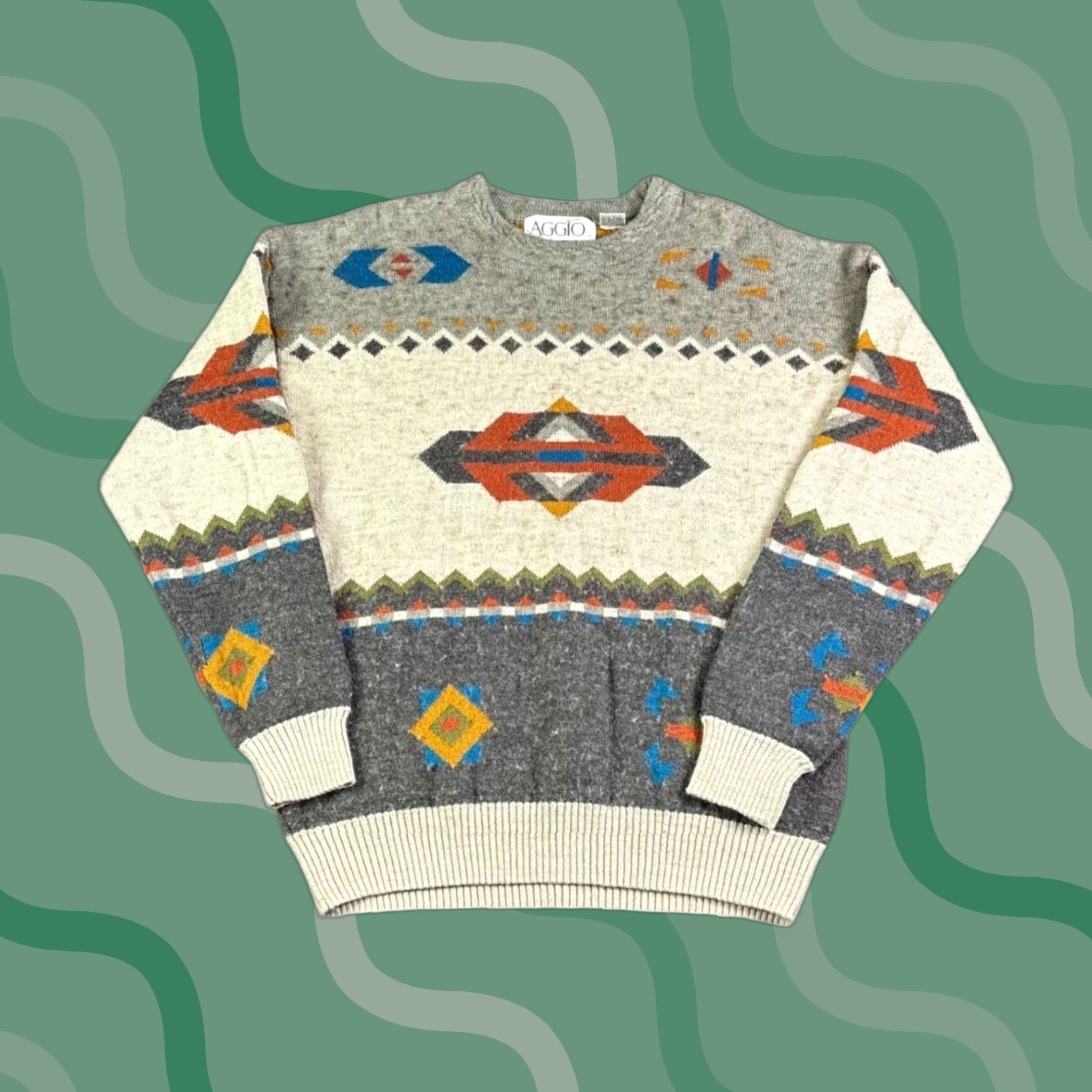 Vintage VINTAGE Aggio Geometric Southwestern Wool Blend Knit Sweater Grey Mens XL Size US XL / EU 56 / 4 - 1 Thumbnail