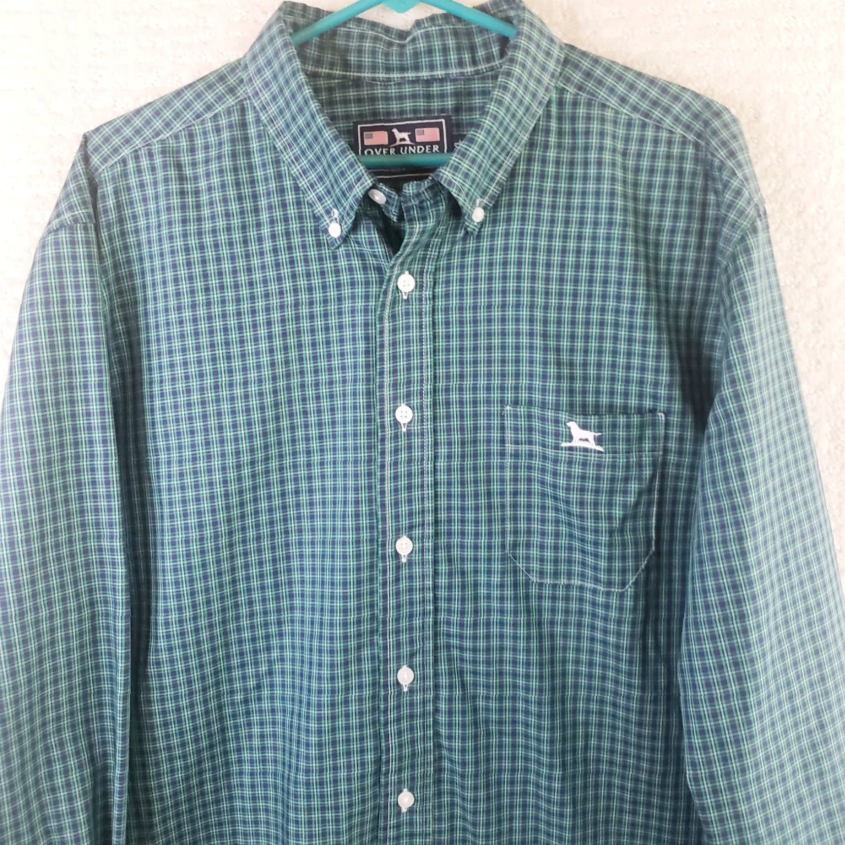 Undercover Over Under Button-Down Shirt XL Non-Iron Blue Green Check Embroidered Dog Logo Jacket/Shirt (Note: Final title revised to fit constraints) Size US XL / EU 56 / 4 - 2 Thumbnail