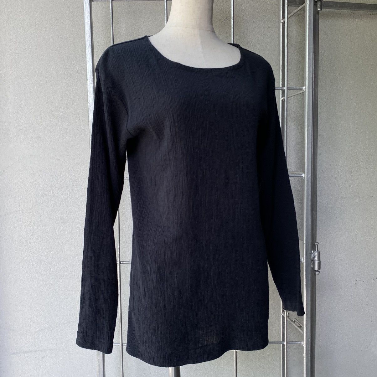 Issey Miyake Plantation Black Crinkled Stretch Long Sleeve Top Size M / US 6-8 / IT 42-44 - 18 Thumbnail