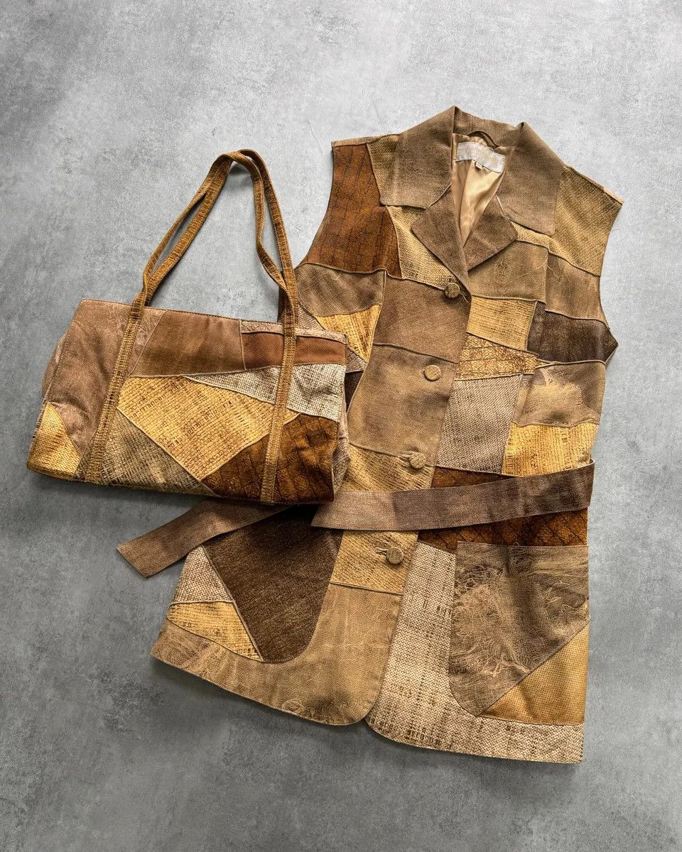 Roberto Cavalli 1990s Roberto Cavalli Leather Patchwork Jacket & Bag Set Size S / US 4 / IT 40 - 2 Thumbnail