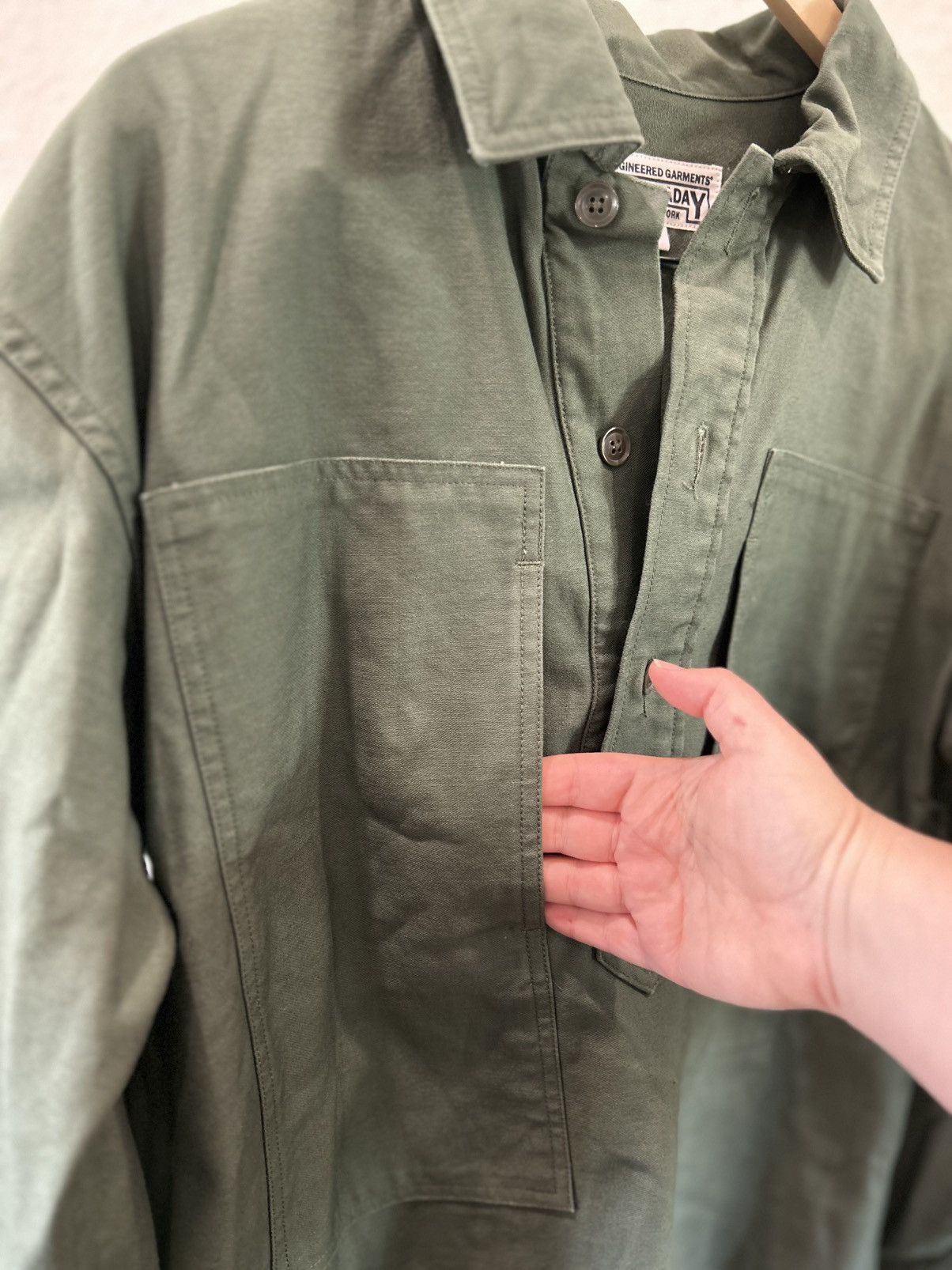 Engineered Garments Workaday Army Shirt Olive Reverse Sateen size S Size US S / EU 44-46 / 1 - 5 Thumbnail