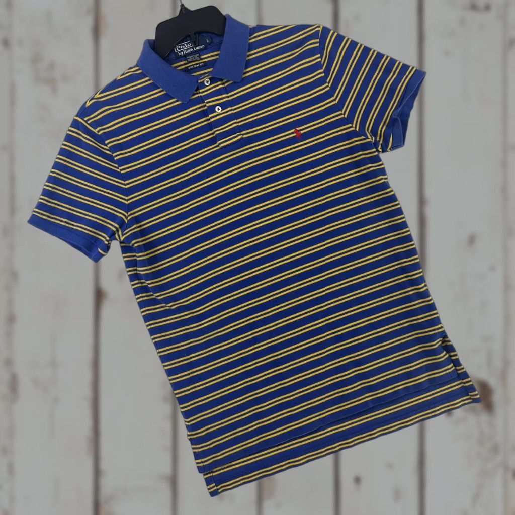 Polo Ralph Lauren Polo Ralph Lauren Shirt Mens Large Blue Yellow Striped Custom Fit Classic Size US L / EU 52-54 / 3 - 1 Thumbnail