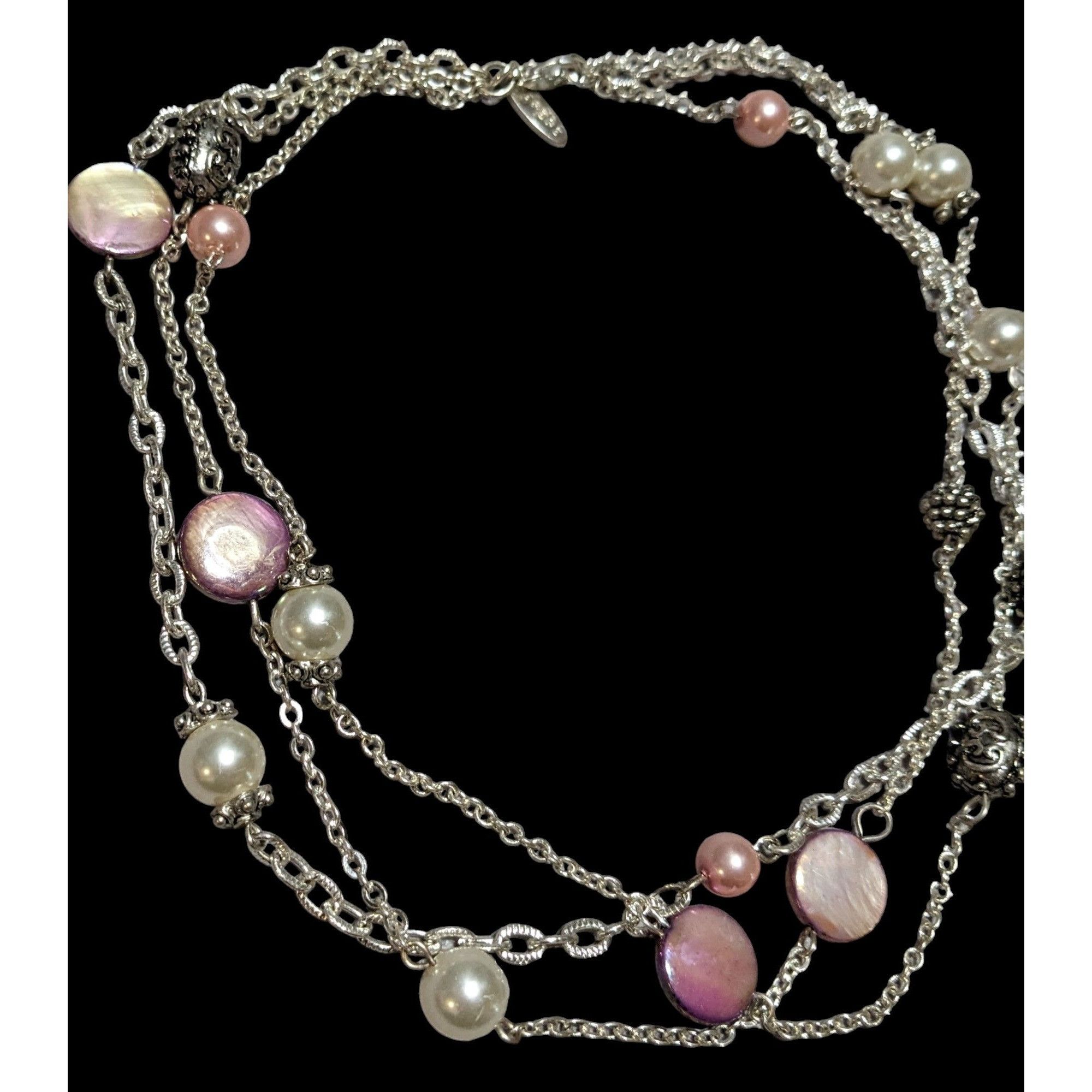 George George Silver Necklace With Pink & White Beads Size ONE SIZE - 2 Thumbnail