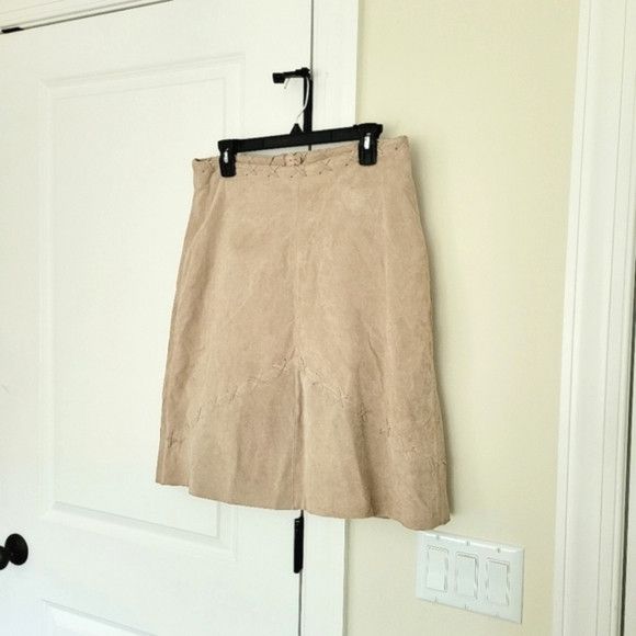 Genuine Leather Mitsu Whipstitch Suede A-line Skirt Neutral Party Retro Y2K Size 30" / US 8 / IT 44 - 3 Thumbnail
