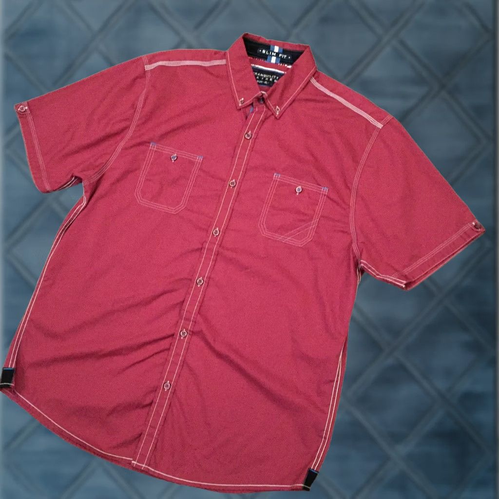 Vintage Tranquility Shirt Mens XL Red Short Sleeve Button Up Slim Fit Pockets Size US XL / EU 56 / 4 - 1 Thumbnail