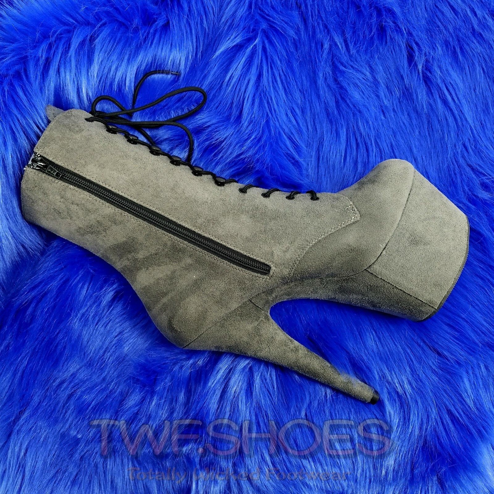 Other Adore 1020FS Gray Vegan Suede 7" High Heel Platform Ankle Bo Size US 12 / IT 42 - 2 Thumbnail
