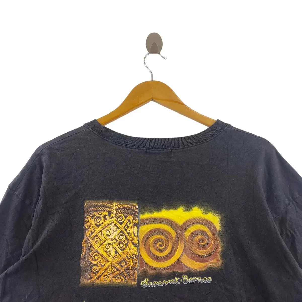Vintage Vintage 90’ SEMARAK BORNEO Aboriginal Owl Eyes Art Tee Shirt Size XXL / US 16-18 / IT 52-54 - 3 Thumbnail