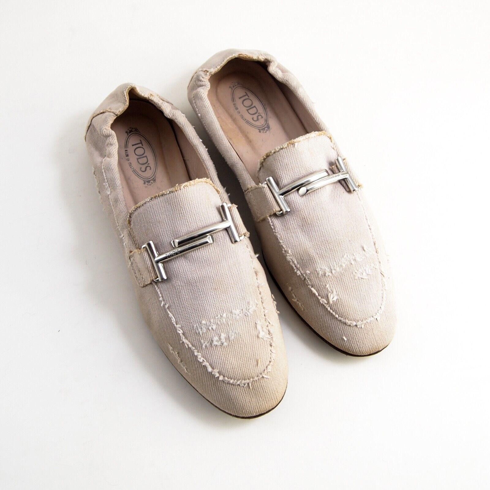 Tod's Tod's TT Loafers Mules Beige Denim Distressed EU 37 US 7 Size US 7 / IT 37 - 1 Thumbnail