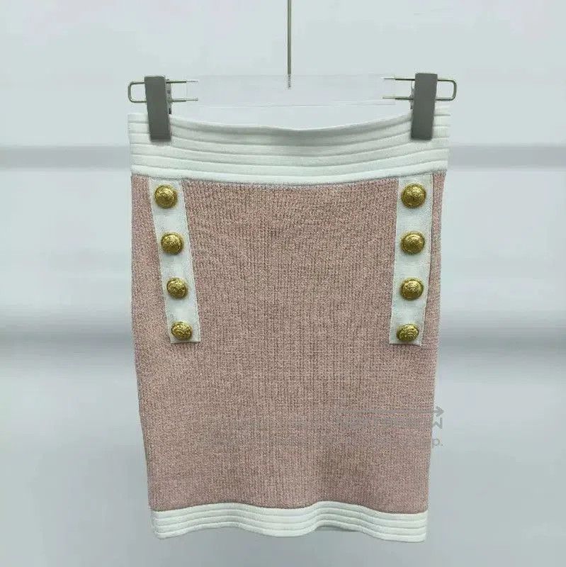 Balmain Balmain Pink Knit Women's Skirt with Gold Buttons . Size 35" - 1 Thumbnail