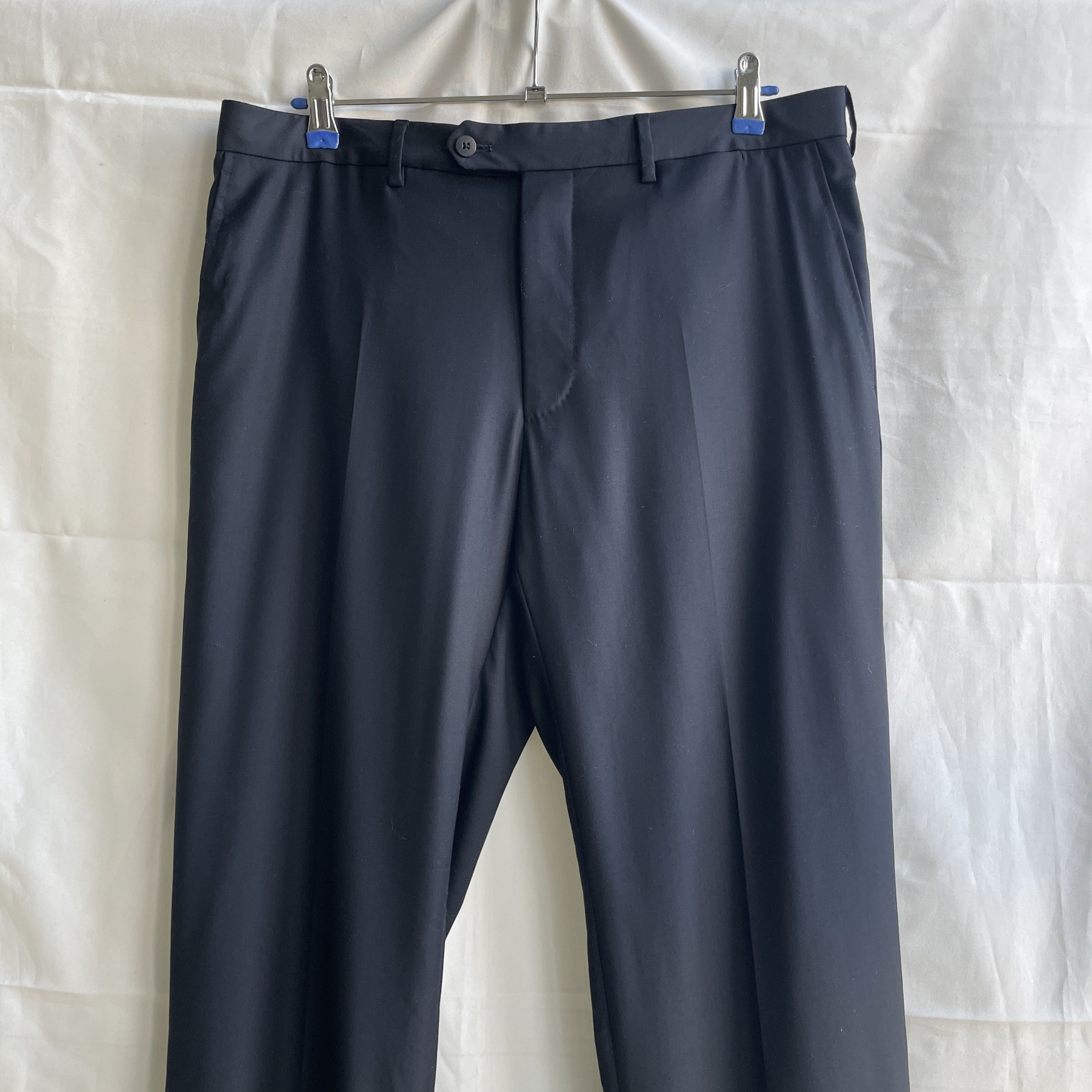 Caruso Raffaele Caruso Solid Dark Navy Wool Suit Trousers Size 42R - 3 Thumbnail