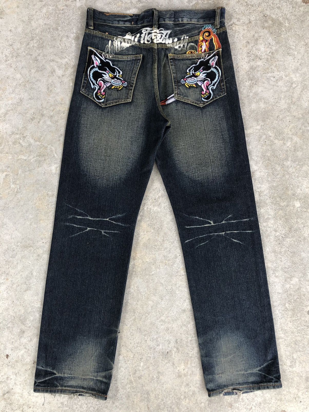 Christian Audigier Ed Hardy Embroidered Jeans Distressed Jeans Size US 32 / EU 48 - 1 Thumbnail